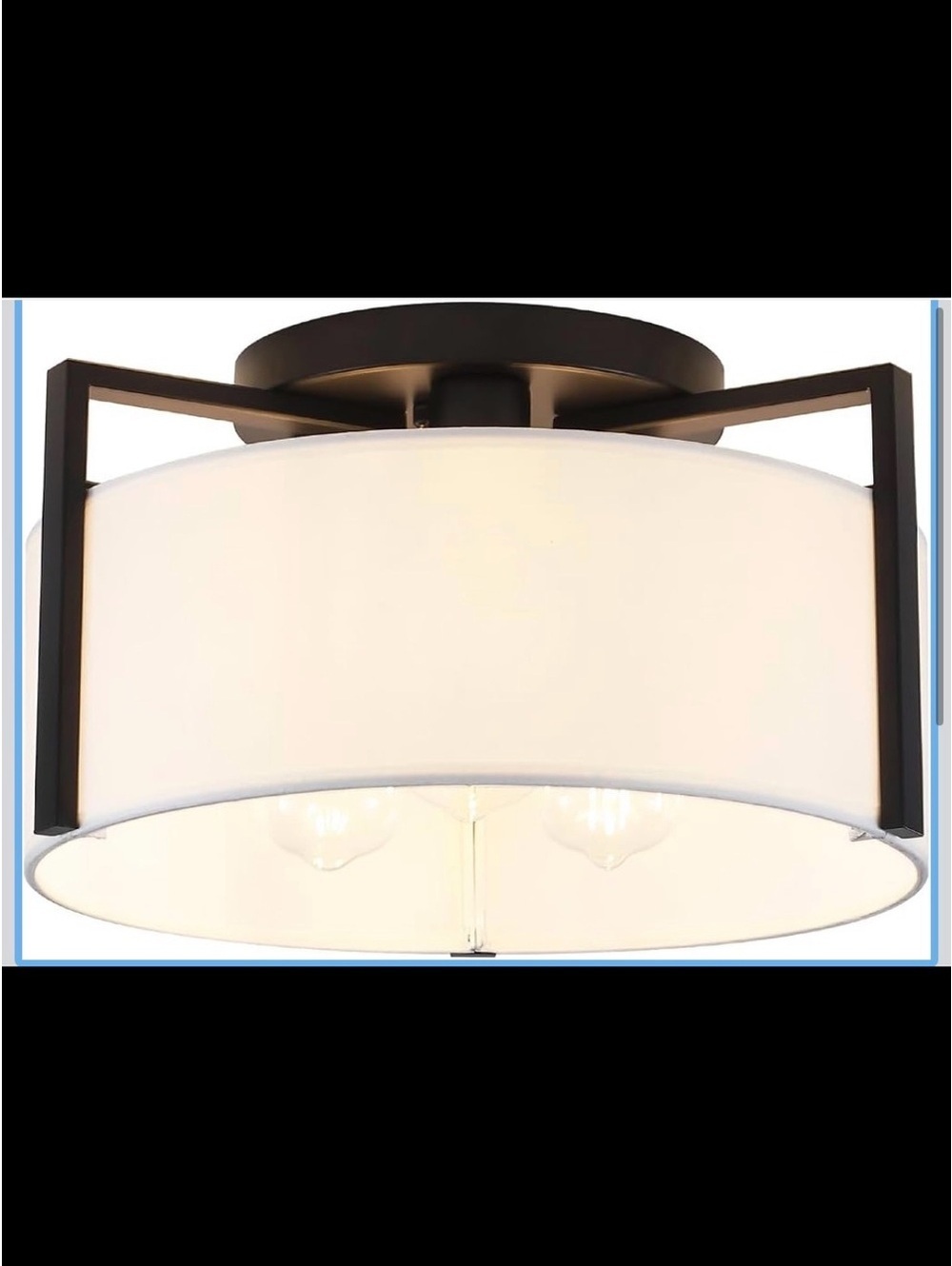 3-Light Semi Flush Mount Ceiling Light - Modern Black Drum Fixture - New in Box